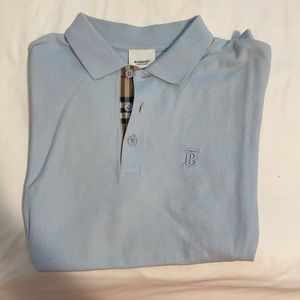 Men’s light blue and checkered Burberry Polo-Medium